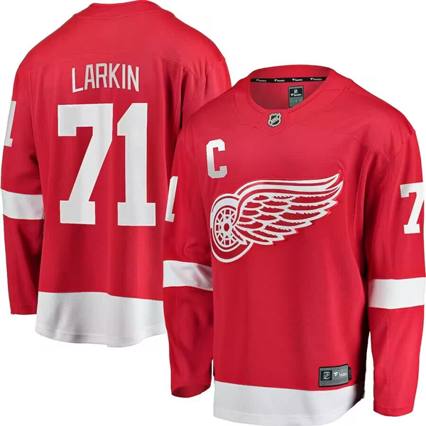 Men's Detroit Red Wings #71 Dylan Larkin Red Home Captain Premier Breakaway Stitched Jersey