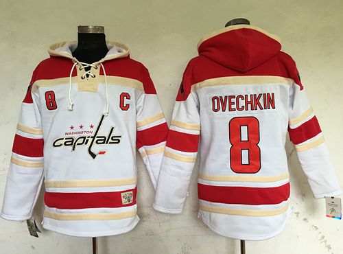 Capitals #8 Alex Ovechkin White Sawyer Hooded Sweatshirt Stitched NHL Jersey