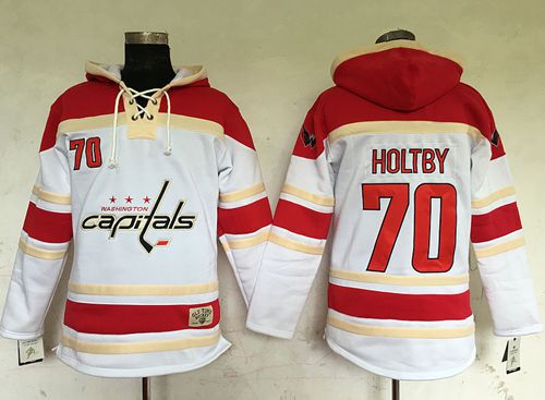 Capitals #70 Braden Holtby White Sawyer Hooded Sweatshirt Stitched NHL Jersey