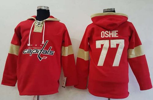 Capitals #77 T.J Oshie Red Pullover Hoodie Stitched NHL Jersey