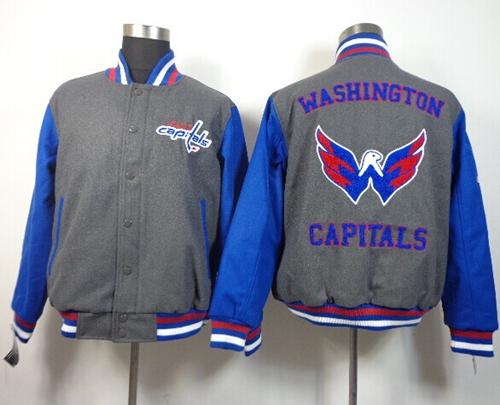 Washington Capitals Blank Satin Button-Up Grey NHL Jacket