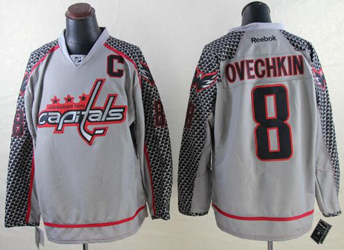 Capitals #8 Alex Ovechkin Charcoal Cross Check Fashion Stitched NHL Jersey
