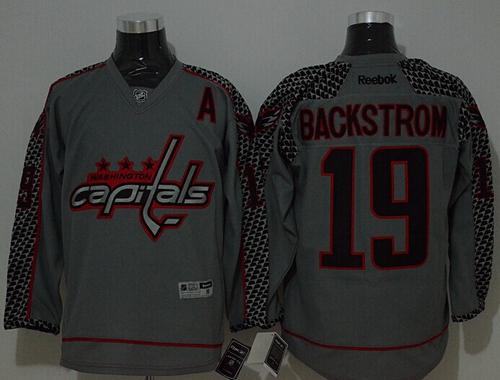 Capitals #19 Nicklas Backstrom Charcoal Cross Check Fashion Stitched NHL Jersey