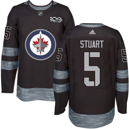 Jets #5 Mark Stuart Black 1917-2017 100th Anniversary Stitched NHL Jersey