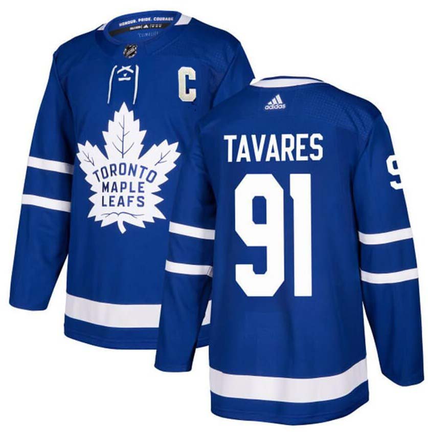 Men's Toronto Maple Leafs #91 John Tavares Blue with C patch Adidas Stitched NHL Jersey