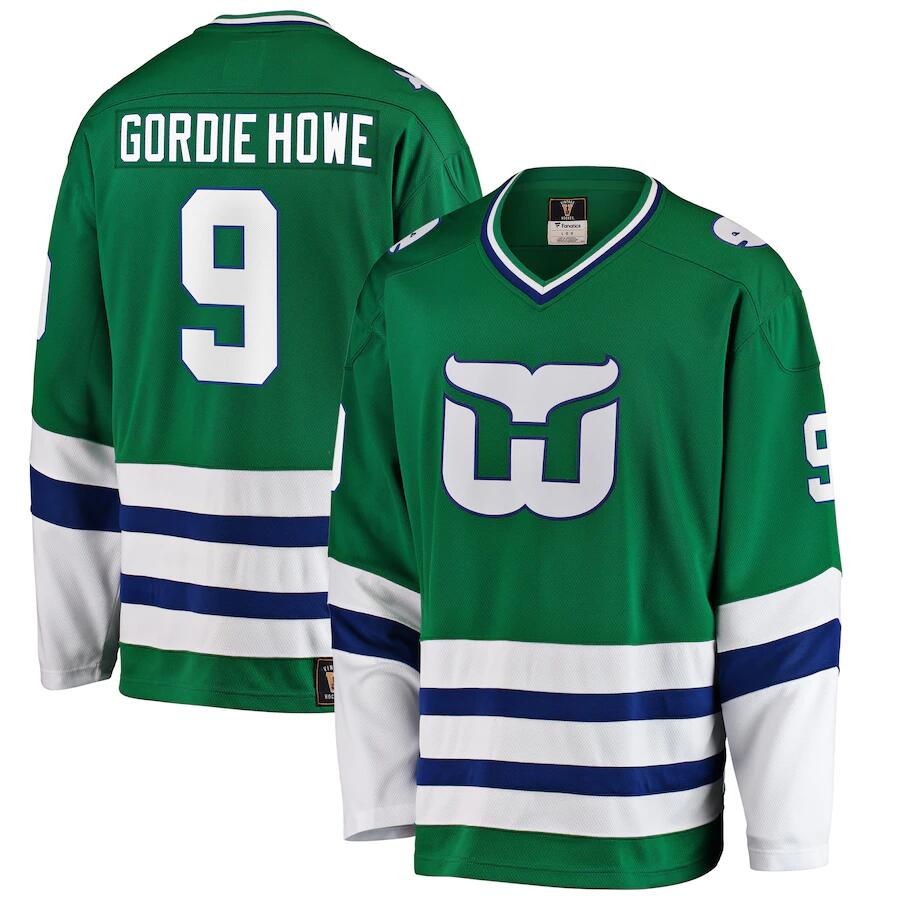 Whalers #9 Gordie Howe Stitched Green NHL Jersey