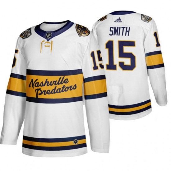 Men's Nashville Predators adidas #15 Craig Smith White 2020 Winter Stitched NHL Jersey