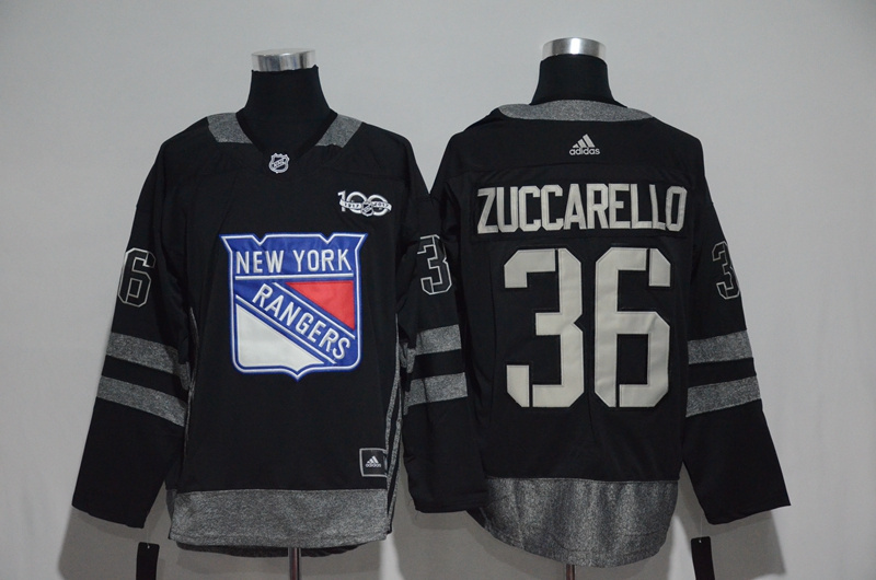 New York Rangers #36 Mats Zuccarello Black Men's 1917-2017 100th Anniversary Stitched NHL Jersey