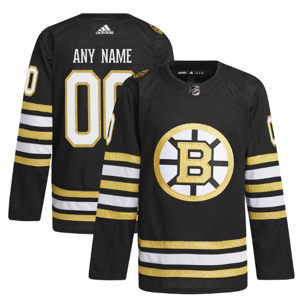 Men's Boston Bruins Custom Black 100th Anniversary Stitched Jersey