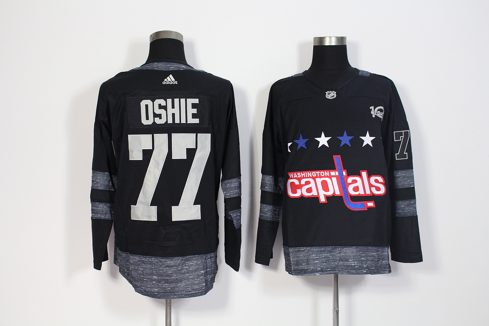 Men's Adidas Washington Capitals #77 T.J Oshie Black 1917-2017 100th Anniversary Stitched NHL Jersey
