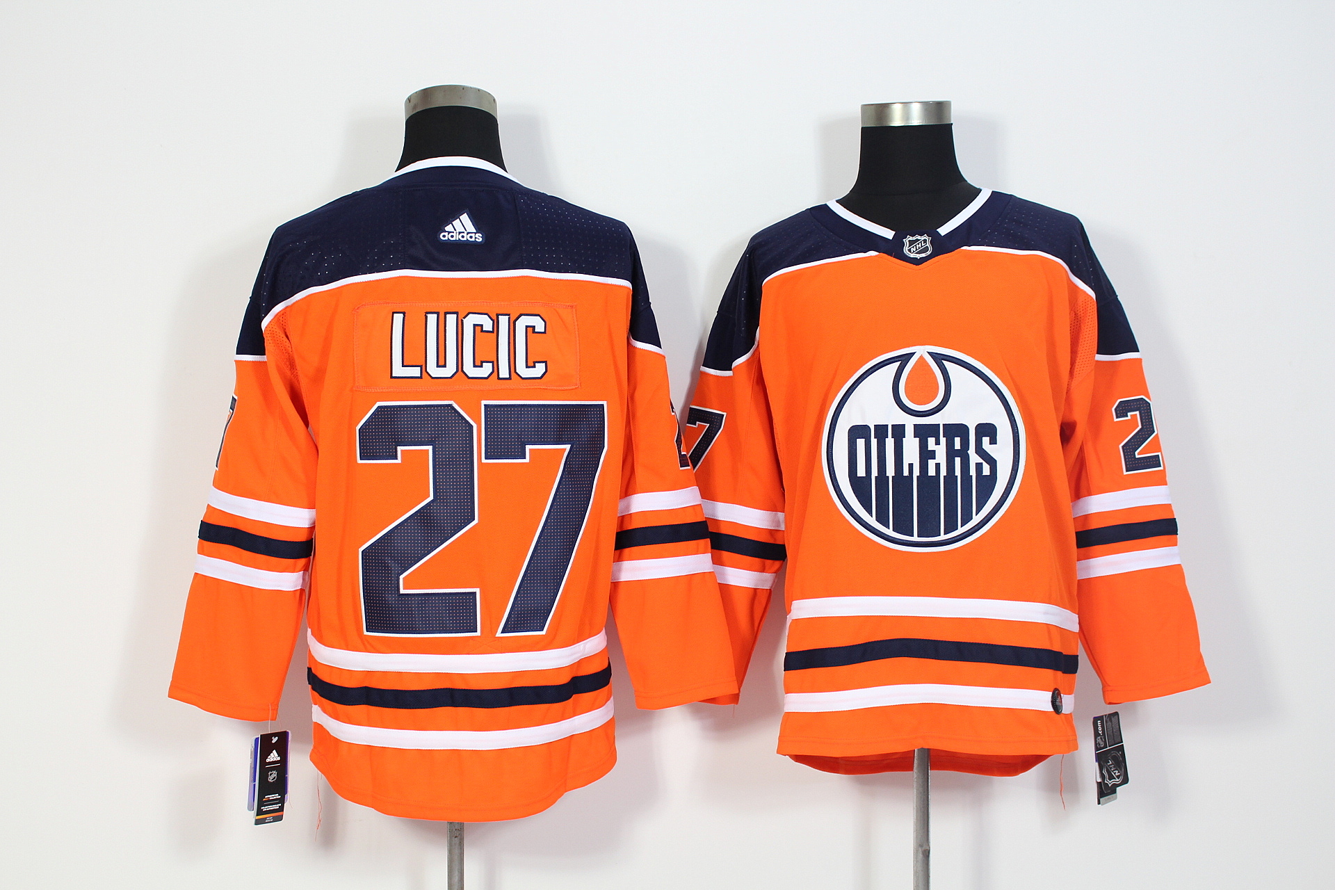 Men's Adidas Edmonton Oilers #27 Milan Lucic Orange Stitched NHL Jersey