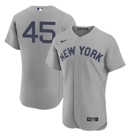 Men's New York Yankees #45 Gerrit Cole 2021 Gray Field of Dreams Flex Base Stitched Baseball Jersey