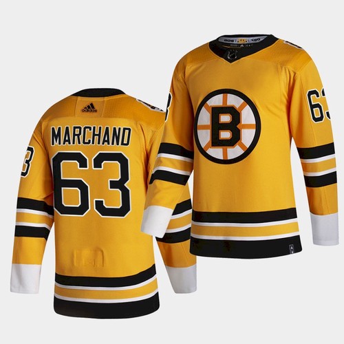 Men's Boston Bruins #63 Brad Marchand 2021 Yellow Reverse Retro Stitched NHL Jersey