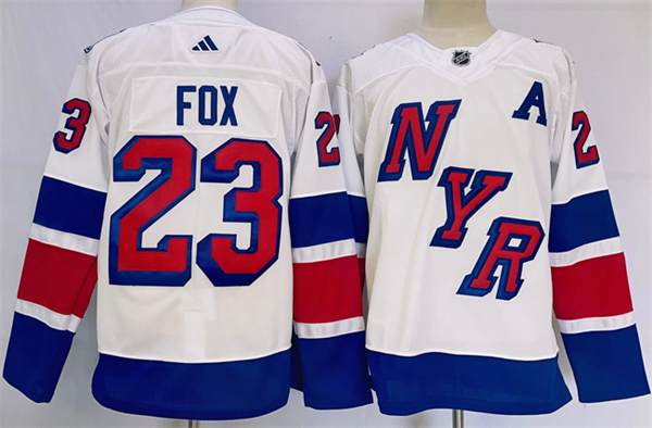 Men's New York Rangers #23 Adam Fox White 2023-2024 Stadium Series Stitched Jersey
