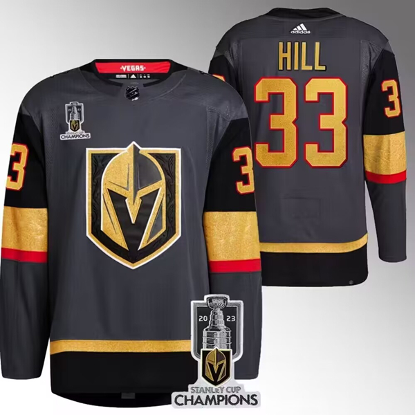 Men's Vegas Golden Knights #33 Adin Hill Gray 2023 Stanley Cup Champions Stitched Jersey