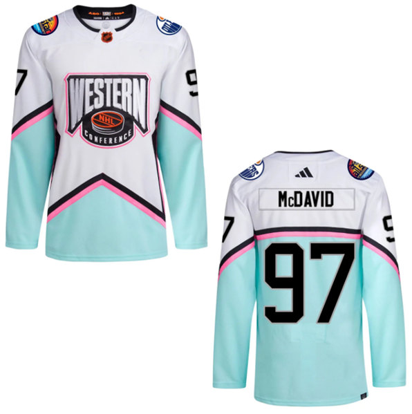 Men's Edmonton Oilers #97 Connor McDavid 2023 White All-Star Game Stitched Jersey