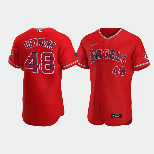 Men's Los Angeles Angels #48 Reid Detmers Red Flex Base Stitched Jersey