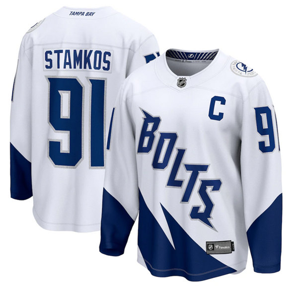 Men's Tampa Bay Lightning #91 Steven Stamkos 2022 White Stadium Series Breakaway Stitched Jersey