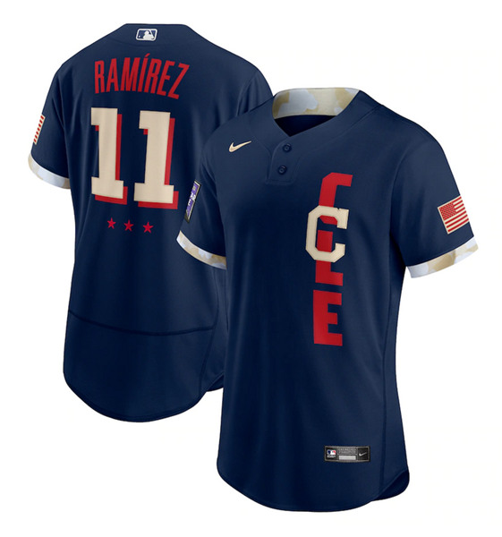 Men's Cleveland Indians #11 José Ramírez 2021 Navy All-Star Flex Base Stitched MLB Jersey