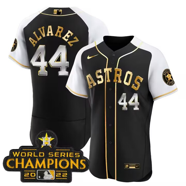Men's Houston Astros #44 Yordan Alvarez 2023 Black Gold Alternate Flex Base Stitched Baseball Jersey