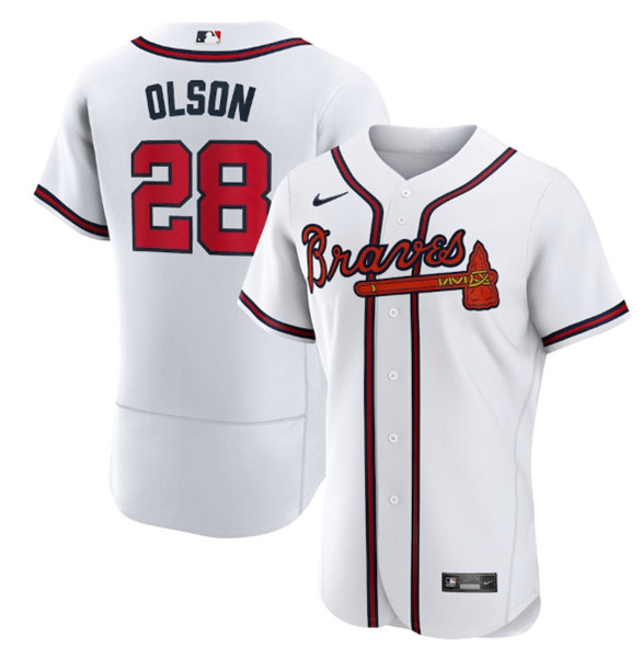 Men's Atlanta Braves #28 Matt Olson White Flex Base Stitched Baseball Jersey