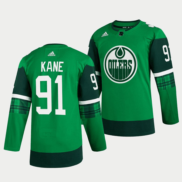Men's Edmonton Oilers #91 Evander Kane Green Warm-Up Stitched Jersey