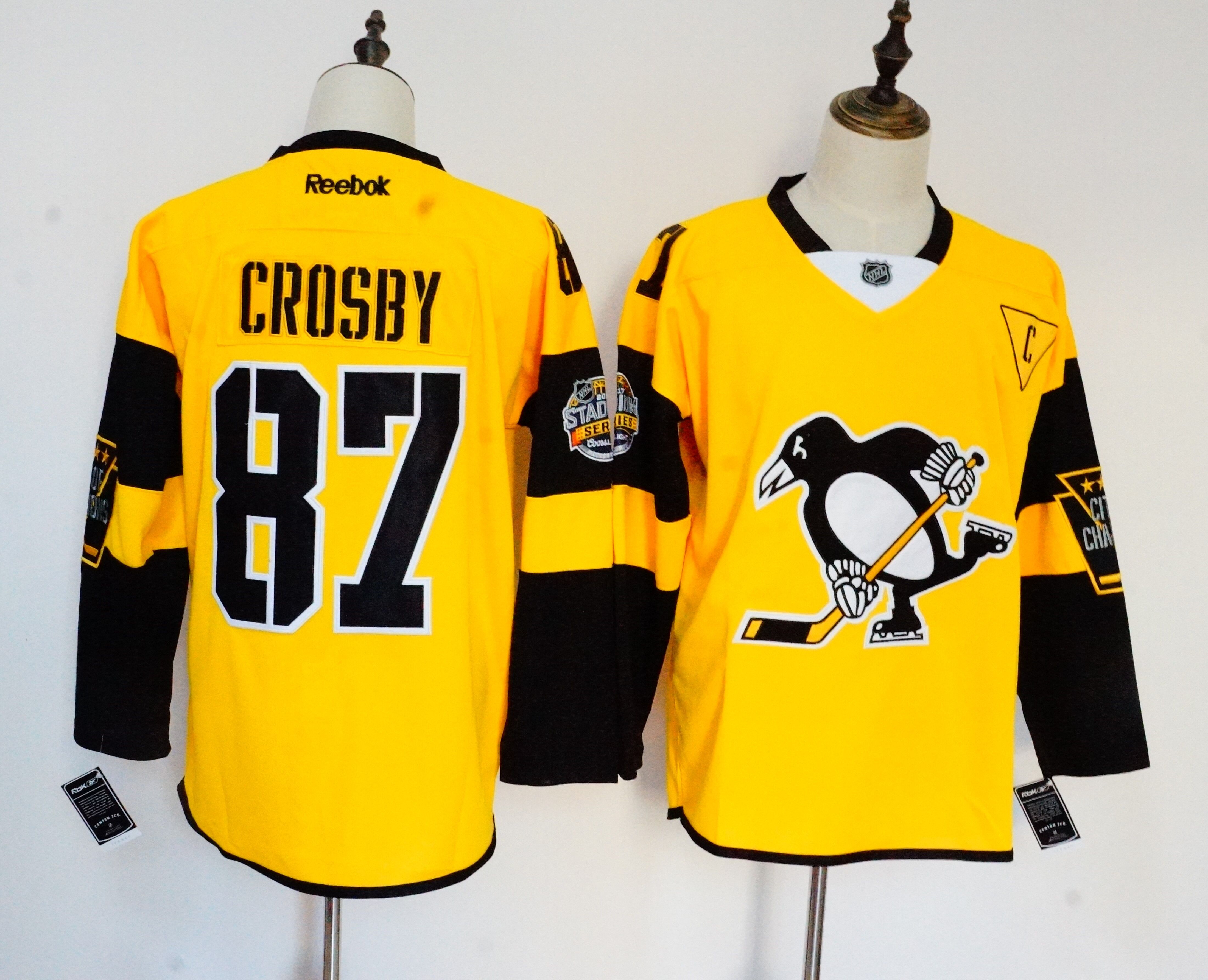 Men's Reebok Pittsburgh Penguins #87 Sidney Crosby Yellow Stitched NHL Jersey