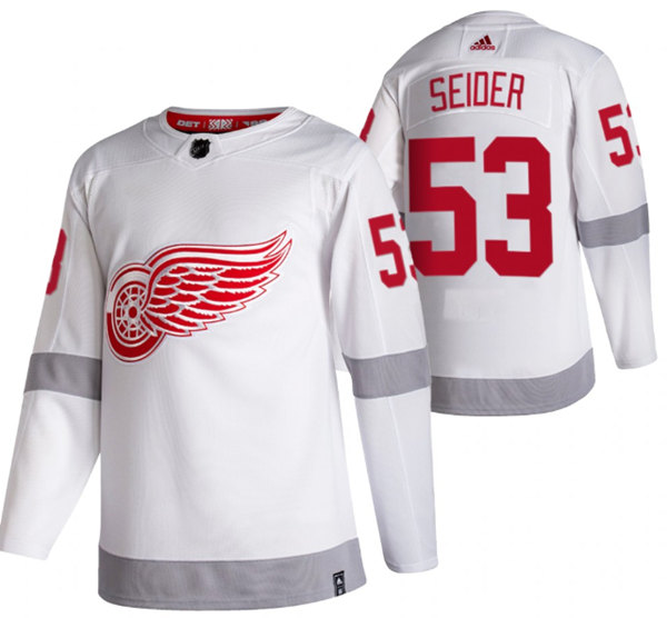 Men's Detroit Red Wings #53 Moritz Seider White 2020-21 Reverse Retro Stitched Jersey