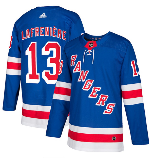 Men's New York Rangers #13 Alexis Lafrenière Blue Stitched NHL Jersey