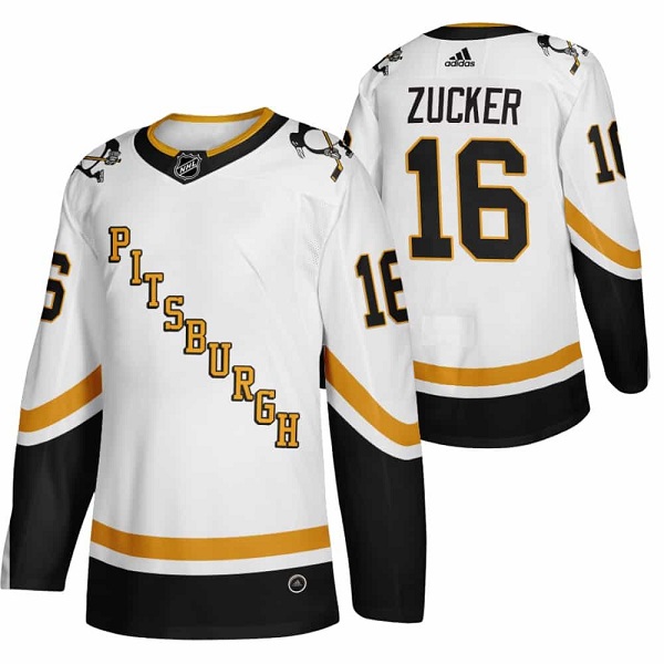 Men's Pittsburgh Penguins #16 Jason Zucker 2021 Reverse Retro White Stitched NHL Jersey