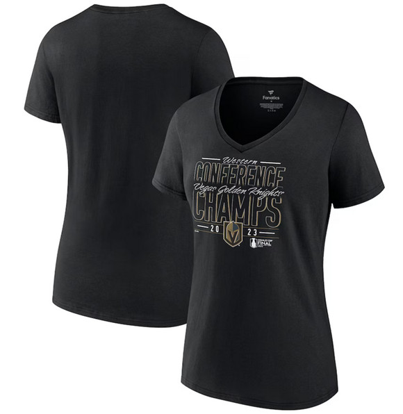 Women's Vegas Golden Knights Black 2023 Western Conference Champions Goal Tender V-Neck T-Shirt