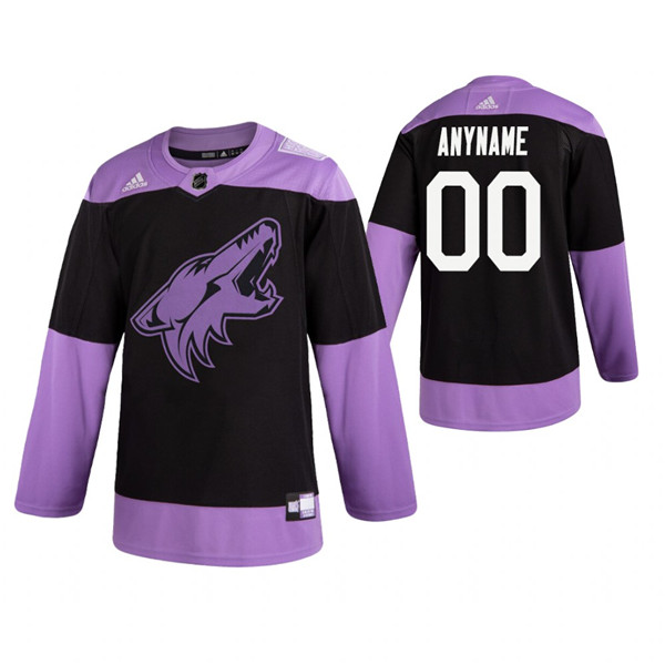 Men's Arizona Coyotes Adidas Black Hockey Fights Cancer Custom Practice NHL Stitched Jersey