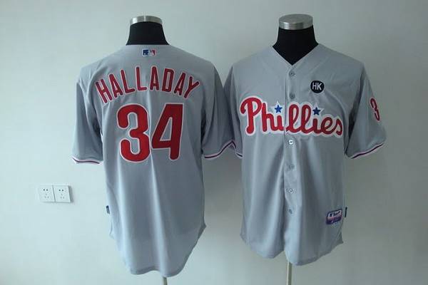 Men's Philadelphia Phillies #34 Roy Halladay Stitched Grey Baseball Jersey