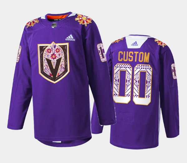 Men's Vegas Golden Knights Custom Purple Hispanic Heritage Warmup Stitched NHL Jersey