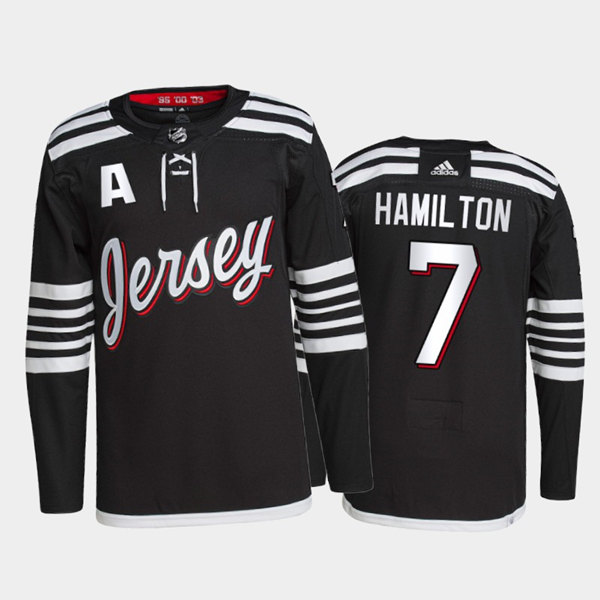Men's New Jersey Devils #7 Dougie Hamilton 2021/22 Black Stitched Jersey