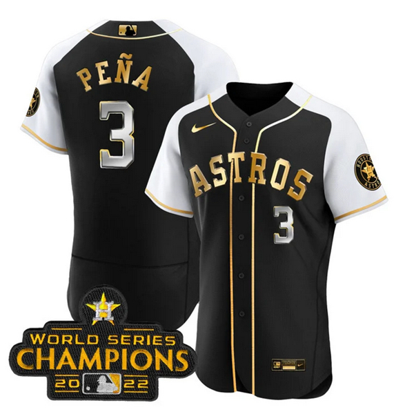 Men's Houston Astros #3 Jeremy Peña 2023 Black Gold Alternate Flex Base Stitched Baseball Jersey