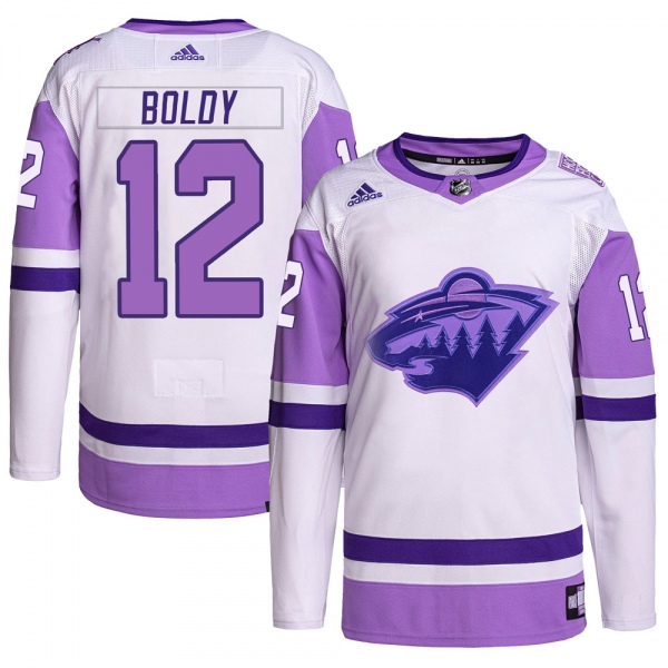 Men's Minnesota Wild #12 Matthew Boldy White/Purple 2022 Stitched Jersey