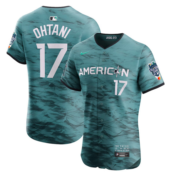 Men's Los Angeles Angels #17 Shohei Ohtani Teal 2023 All-Star Flex Base Stittched Jersey