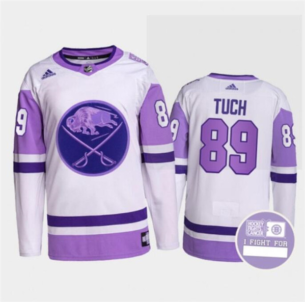Men's Buffalo Sabres #89 Alex Tuch Fights Purple/White Cancer Blue Stitched Jersey