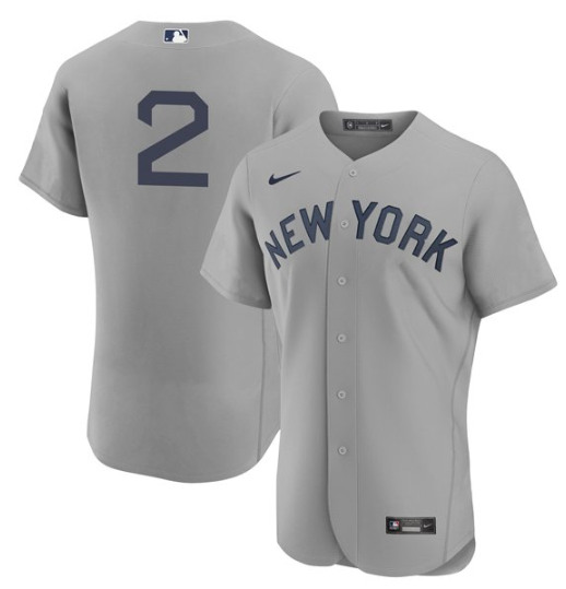 Men's New York Yankees #2 Derek Jeter 2021 Gray Field of Dreams Flex Base Stitched Baseball Jersey