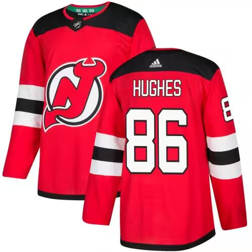 Men's New Jersey Devils #86 Jack Hughes Red Stitched Jersey