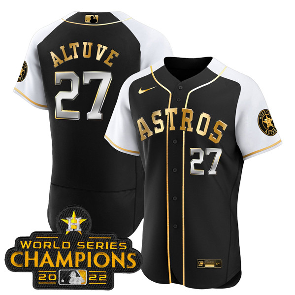 Men's Houston Astros #27 Jose Altuve 2022 Black Gold Alternate Flex Base Stitched Baseball Jersey