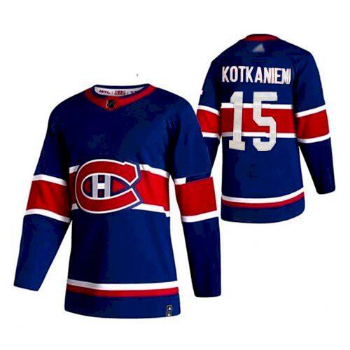 Men's Montreal Canadiens #15 Jesperi Kotkaniemi 2021 Blue Reverse Retro Stitched NHL Jersey