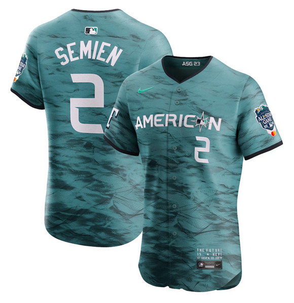 Men's Texas Rangers #2 Marcus Semien Teal 2023 All-Star Flex Base Stittched Jersey