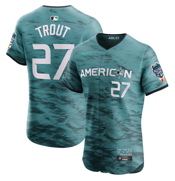 Men's Los Angeles Angels #17 Mike Trout Teal 2023 All-Star Flex Base Stittched Jersey
