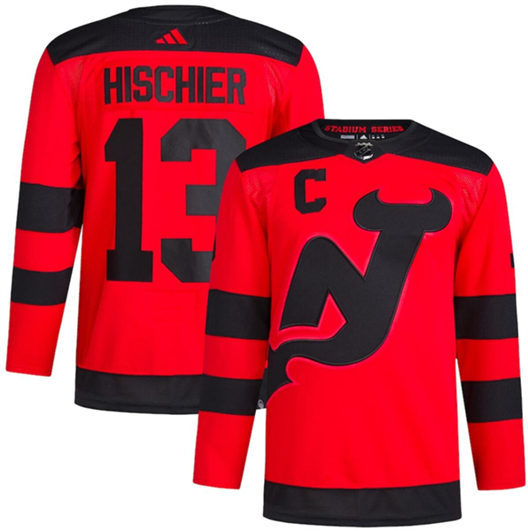 Men's New Jersey Devils #13 Nico Hischier Red 2023-2024 Stadium Series Stitched Jersey