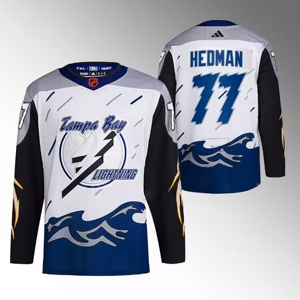 Men's Tampa Bay Lightning #77 Victor Hedman White 2022-23 Reverse Retro Stitched Jersey