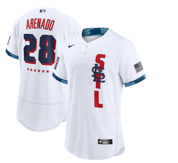 Men's St. Louis Cardinals #28 Nolan Arenado 2021 White All-Star Flex Base Stitched MLB Jersey