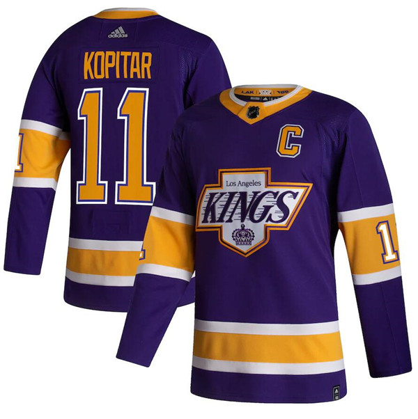 Men's Los Angeles Kings #11 Anze Kopitar Purple 2020-21 Reverse Retro Stitched NHL Jersey