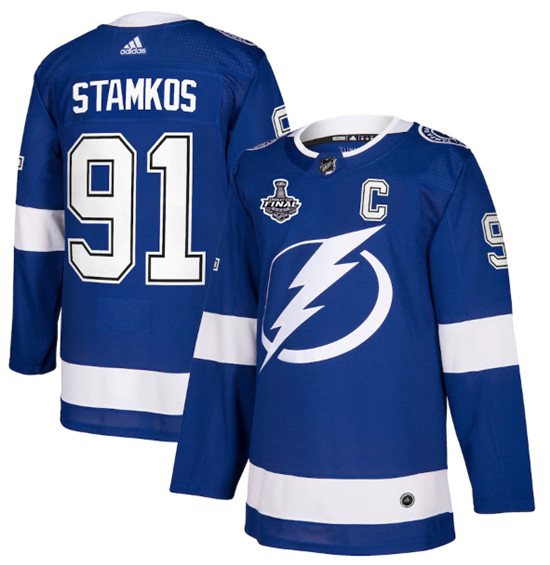Men's Tampa Bay Lightning #91 Steven Stamkos 2021 Blue Stanley Cup Final Bound Stitched NHL Jersey